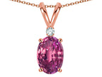 Star K Oval 7x5mm Genuine Pink Tourmaline Classic Rabbit Ears Pendant Necklace