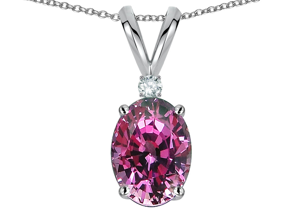 Star K Oval 7x5mm Genuine Pink Tourmaline Classic Rabbit Ears Pendant Necklace