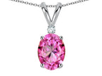 Star K Oval 7x5mm Created Pink Sapphire Classic Rabbit Ears Pendant Necklace