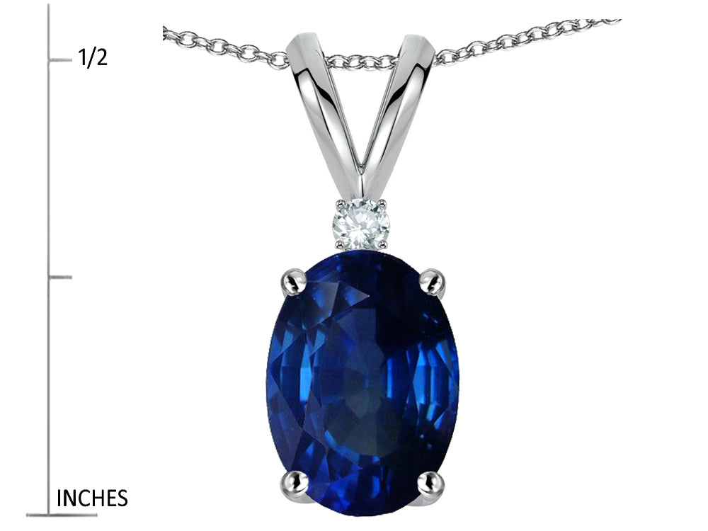 Star K Oval 7x5mm Created Sapphire Classic Rabbit Ears Pendant Necklace