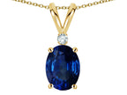 Star K Oval 7x5mm Created Sapphire Classic Rabbit Ears Pendant Necklace