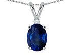 Star K Oval 7x5mm Created Sapphire Classic Rabbit Ears Pendant Necklace