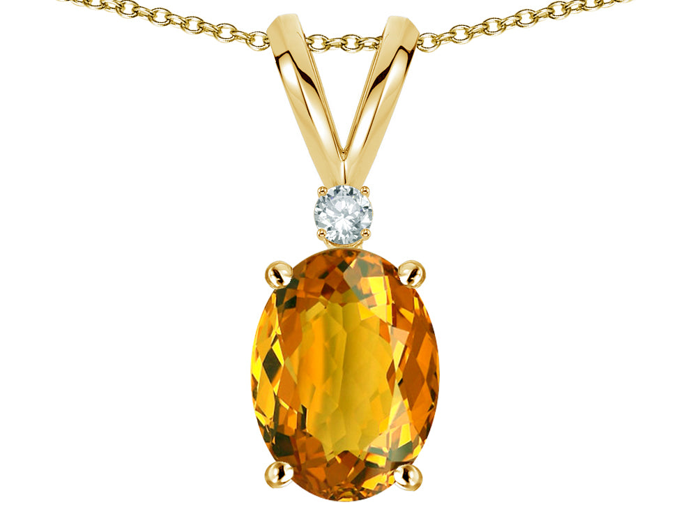 Star K Oval 7x5mm Genuine Citrine Classic Rabbit Ears Pendant Necklace