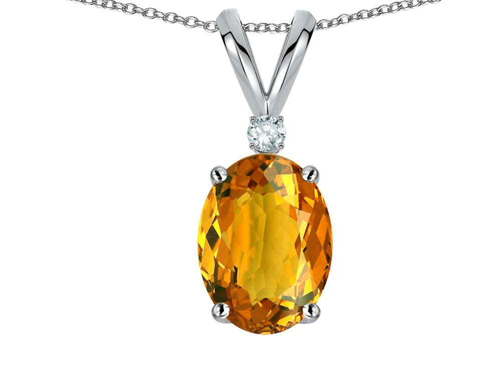 Star K Oval 7x5mm Genuine Citrine Classic Rabbit Ears Pendant Necklace