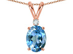 Star K Oval 7x5mm Genuine Blue Topaz Classic Rabbit Ears Pendant Necklace