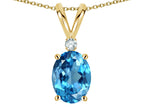 Star K Oval 7x5mm Genuine Blue Topaz Classic Rabbit Ears Pendant Necklace