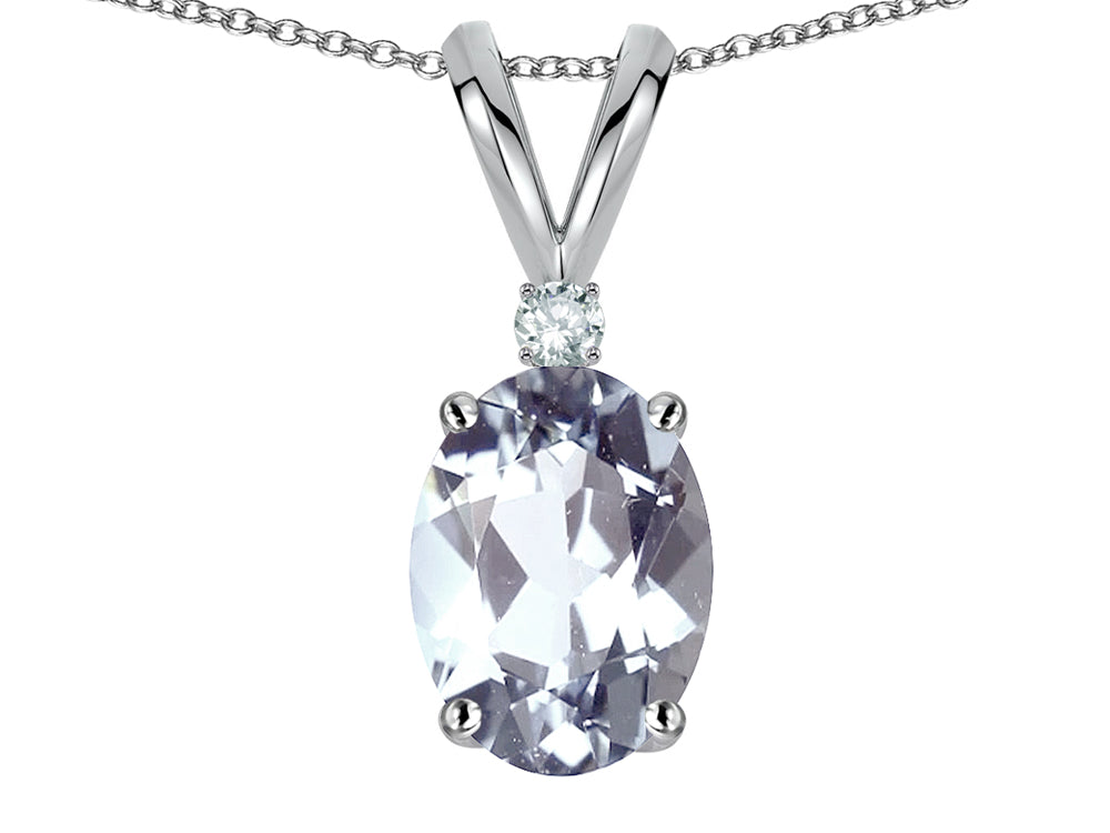 Star K Oval 7x5mm Genuine Aquamarine Classic Rabbit Ears Pendant Necklace