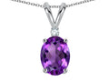Star K Oval 7x5mm Genuine Amethyst Classic Rabbit Ears Pendant Necklace