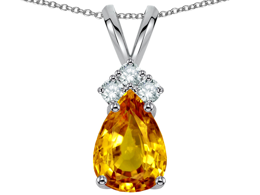 Star K Pear Shape 8x6mm Genuine Citrine Rabbit Ear Pendant Necklace