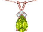 Star K Pear Shape 8x6mm Genuine Peridot Rabbit Ear Pendant Necklace