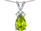 Star K Pear Shape 8x6mm Genuine Peridot Rabbit Ear Pendant Necklace