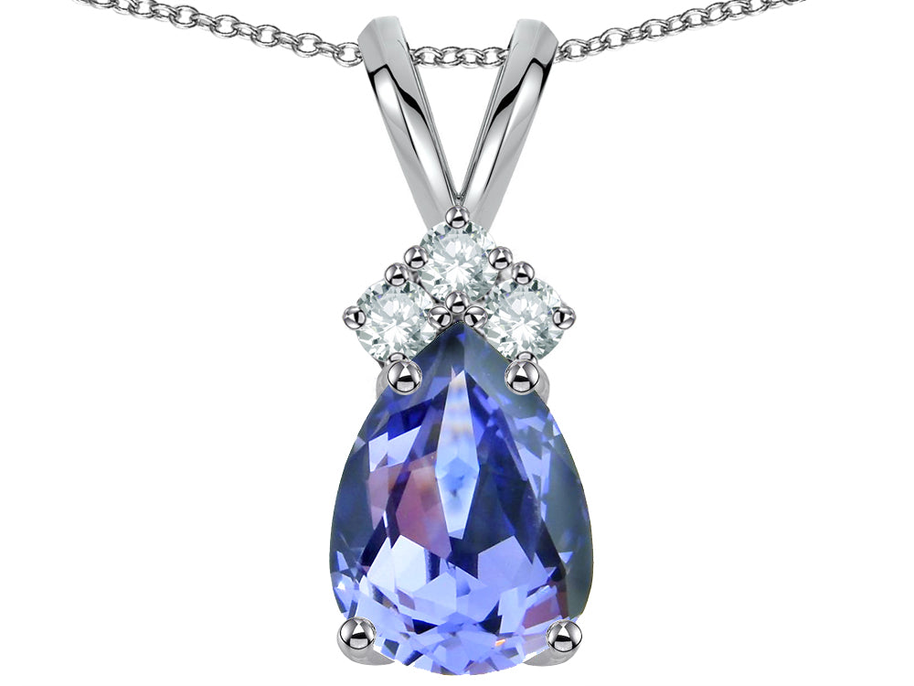 Star K Pear Shape 8x6mm Genuine Tanzanite Rabbit Ear Pendant Necklace