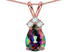 Star K Pear Shape 8x6mm Rainbow Mystic Topaz Rabbit Ear Pendant Necklace