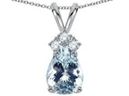 Star K Pear Shape 8x6mm Genuine Aquamarine Rabbit Ear Pendant Necklace