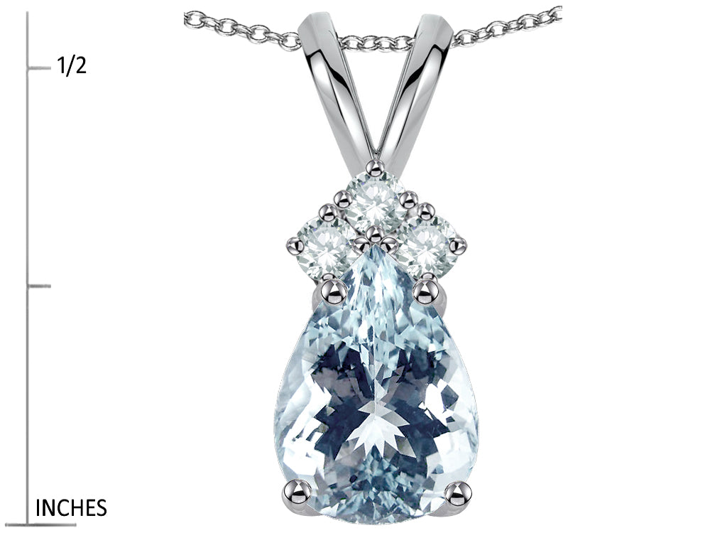 Star K Classic Pear Shape 8x6mm Genuine Aquamarine Rabbit Ear Pendant Necklace