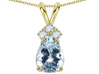Star K Classic Pear Shape 8x6mm Genuine Aquamarine Rabbit Ear Pendant Necklace