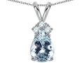 Star K Classic Pear Shape 8x6mm Genuine Aquamarine Rabbit Ear Pendant Necklace