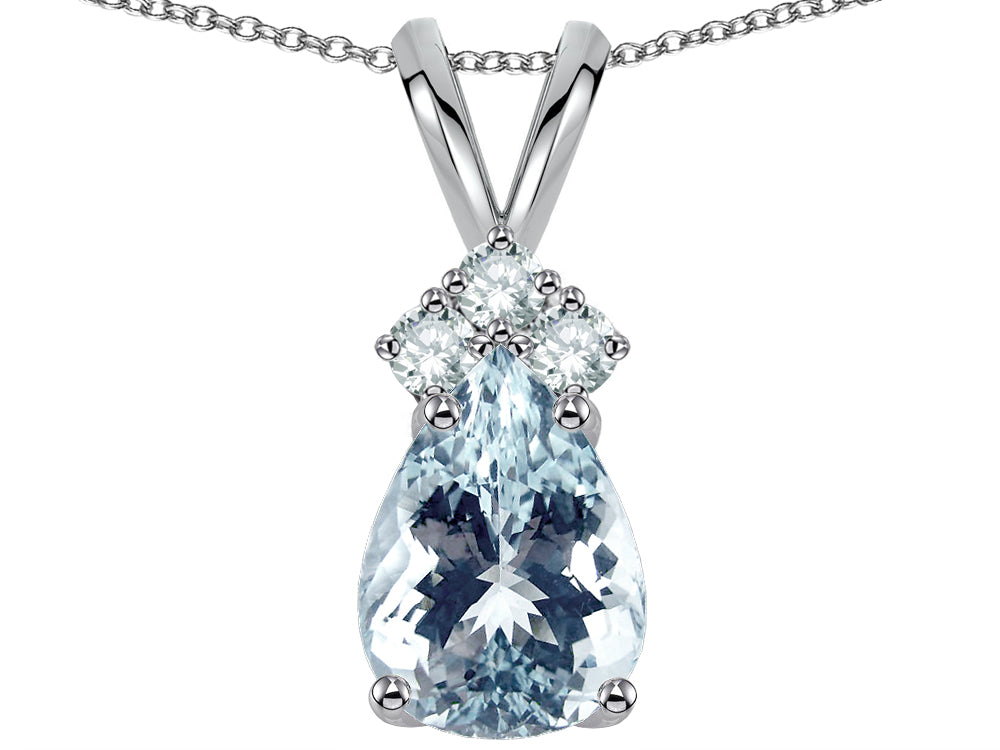 Star K Classic Pear Shape 8x6mm Genuine Aquamarine Rabbit Ear Pendant Necklace