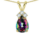 Star K Pear Shape 8x6mm Rainbow Mystic Topaz Rabbit Ear Pendant Necklace