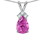 Star K Pear Shape 8x6mm Created Pink Sapphire Rabbit Ear Pendant Necklace