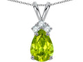 Star K Pear Shape 8x6mm Genuine Peridot Rabbit Ear Pendant Necklace