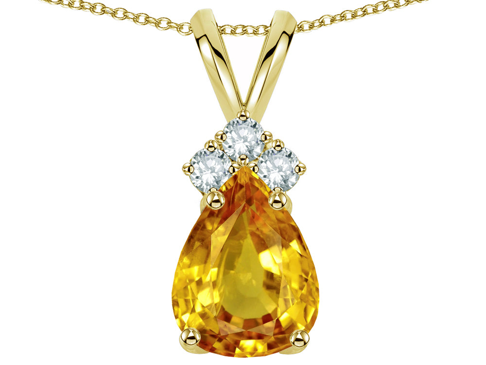Star K Pear Shape 8x6mm Genuine Citrine Rabbit Ear Pendant Necklace