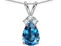Star K Pear Shape 8x6mm Genuine Blue Topaz Rabbit Ear Pendant Necklace