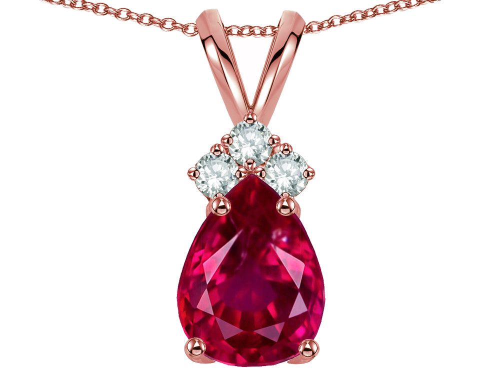 Star K Pear Shape 8x6mm Created Ruby Rabbit Ear Pendant Necklace