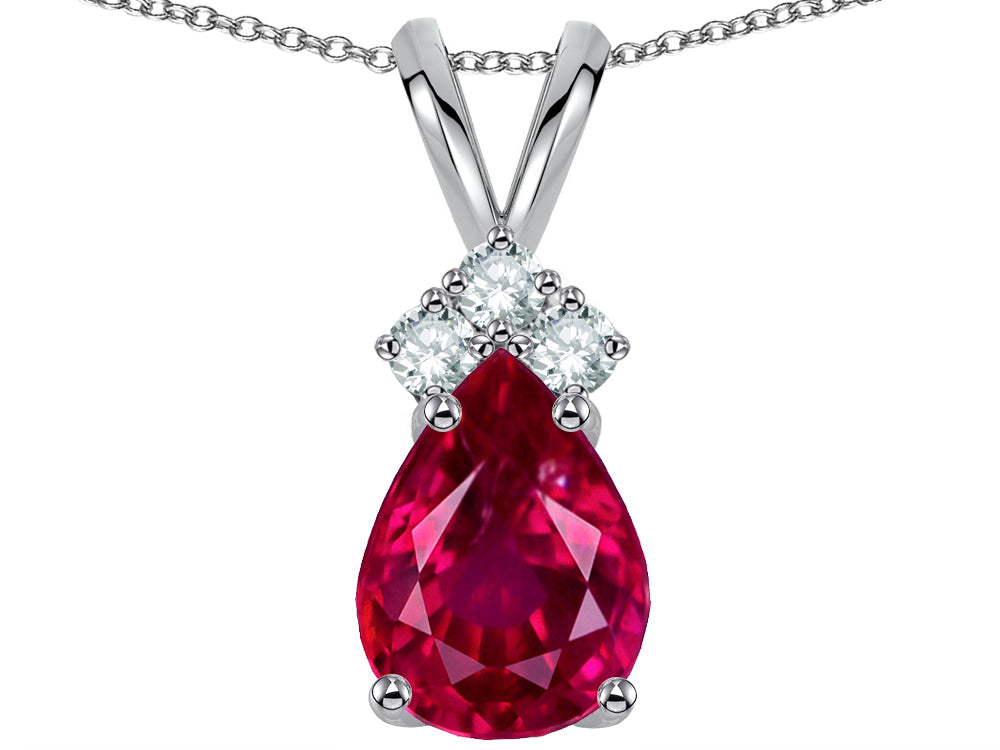 Star K Pear Shape 8x6mm Created Ruby Rabbit Ear Pendant Necklace