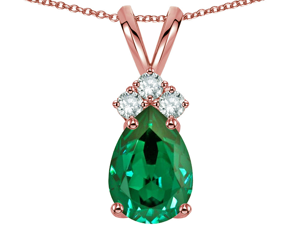 Star K Pear Shape 8x6mm Simulated Emerald Rabbit Ear Pendant Necklace