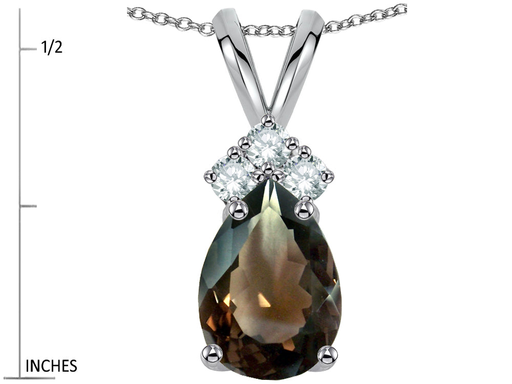 Star K Pear Shape 8x6mm Genuine Smoky Quartz Rabbit Ear Pendant Necklace
