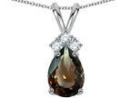 Star K Pear Shape 8x6mm Genuine Smoky Quartz Rabbit Ear Pendant Necklace