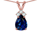 Star K Pear Shape 8x6mm Created Sapphire Rabbit Ear Pendant Necklace