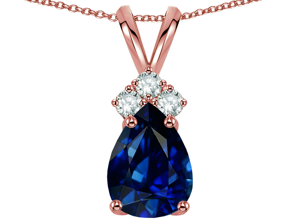 Star K Pear Shape 8x6mm Created Sapphire Rabbit Ear Pendant Necklace