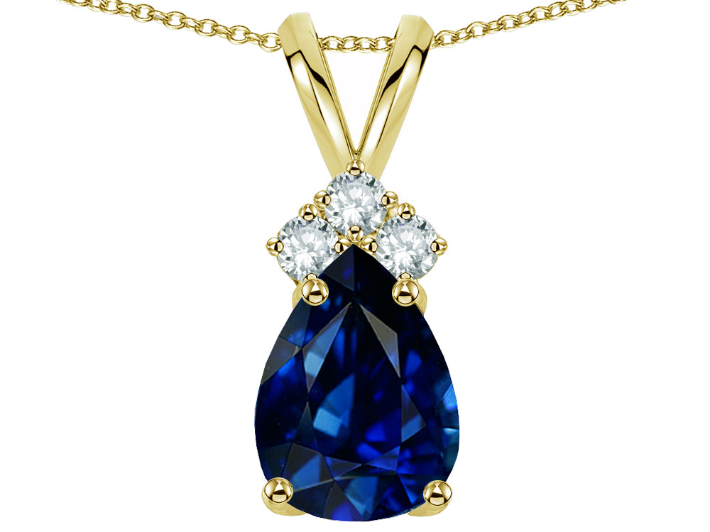 Star K Pear Shape 8x6mm Created Sapphire Rabbit Ear Pendant Necklace