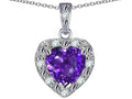 Star K 14k White Gold Heart Shape Genuine Amethyst Halo Pendant Necklace