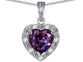 Star K 14k White Gold Heart Shape Simulated Alexandrite Halo Pendant Necklace