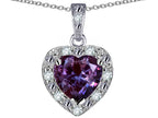 Star K 14k White Gold Heart Shape Simulated Alexandrite Halo Pendant Necklace