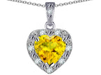 Star K 14k White Gold Heart Shape Genuine Citrine Halo Pendant Necklace