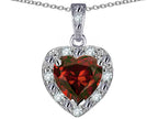 Star K 14k White Gold Heart Shape Genuine Garnet Halo Pendant Necklace