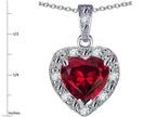 Star K 14k White Gold Heart Shape Created Ruby Halo Pendant Necklace