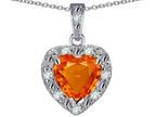 Star K 14k White Gold Heart Shape Simulated Mexican Fire Opal Halo Pendant Necklace