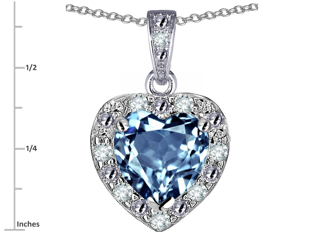 Star K 14k White Gold Heart Shape Simulated Aquamarine Halo Pendant Necklace