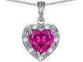 Star K 14k White Gold Heart Shape Simulated Pink Tourmaline Halo Pendant Necklace
