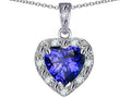 Star K 14k White Gold Heart Shape Simulated Tanzanite Halo Pendant Necklace