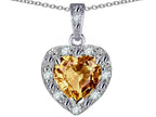Star K 14k White Gold Heart Shape Simulated Imperial Yellow Topaz Halo Pendant Necklace