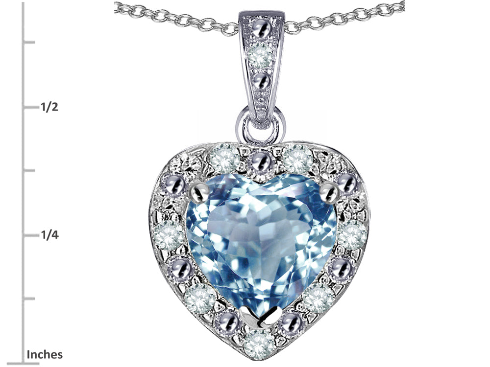 Star K 14k White Gold Heart Shape Genuine Sky Blue Topaz Halo Pendant Necklace