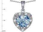 Star K 14k White Gold Heart Shape Genuine Sky Blue Topaz Halo Pendant Necklace