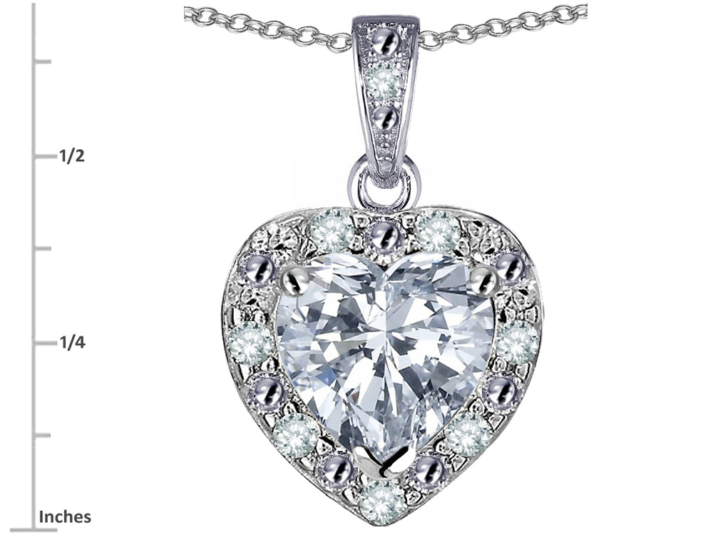 Star K 14k White Gold Heart Shape Genuine White Topaz Halo Pendant Necklace