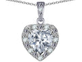 Star K 14k White Gold Heart Shape Genuine White Topaz Halo Pendant Necklace